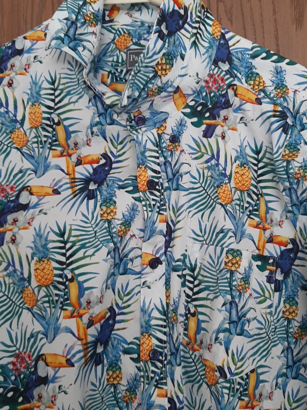 Paisley & Gray Slim Fit Large 17 Men's Toucan Pineapple Tropical Print Shirt